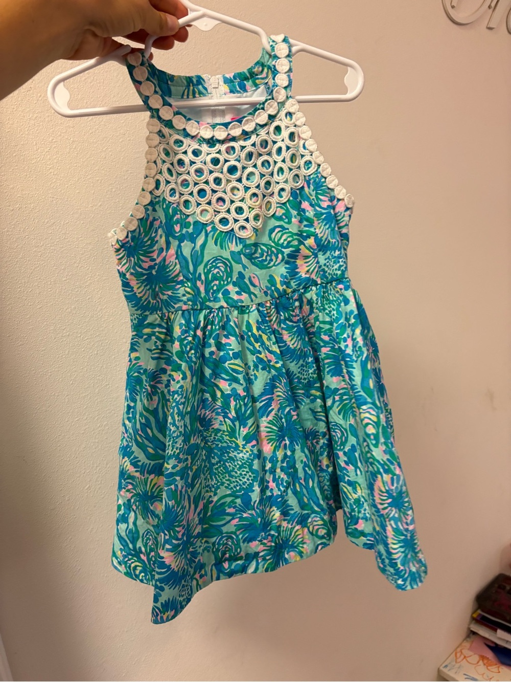 Lilly Pulitzer Turquoise & White Floral Cutout Halter Dress